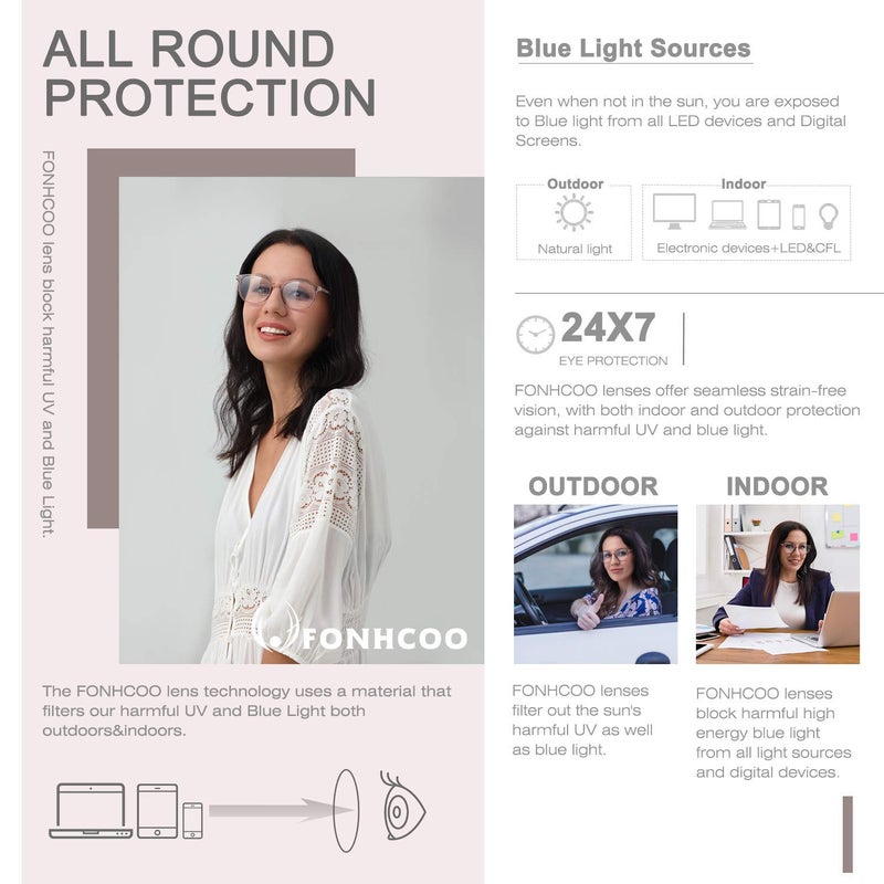 FONHCOO Blue Light Blocking Glasses Women Men Computer Eyeglasses,TR90 Fashion Round Transparent Anti Blue Light Glasses with Anti Eyestrain & UV Glare for Gaming & Reading (Flesh Pink) - Image 5